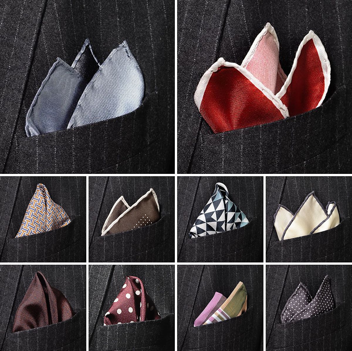 各種折法的絲質口袋巾