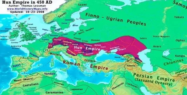 鼎盛時期的匈人帝國版圖