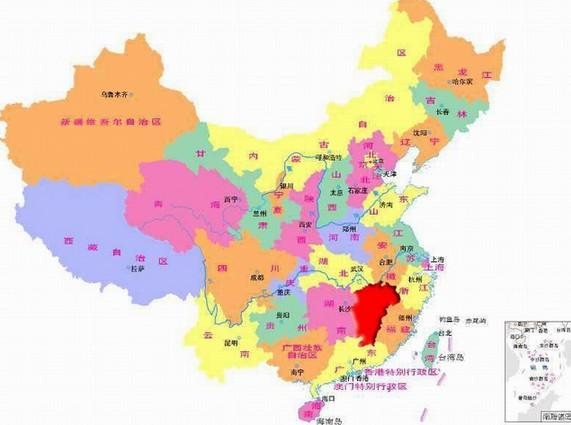 江西省在中國的位置（大紅色）