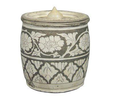 白釉剔花筒式罐