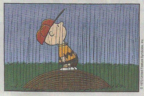 下雨了，只有查理布朗還是來打球
