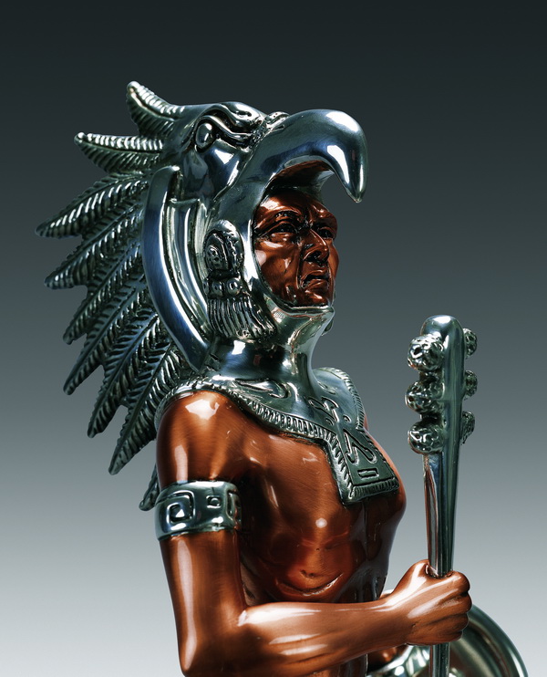 銅塑阿茲特克人武士像