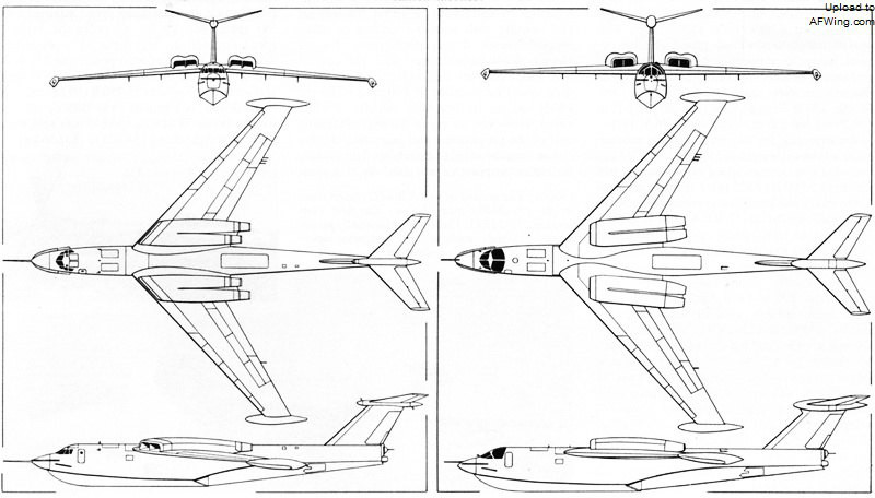 XP6M-1（左）與P6M-2的三面圖對比