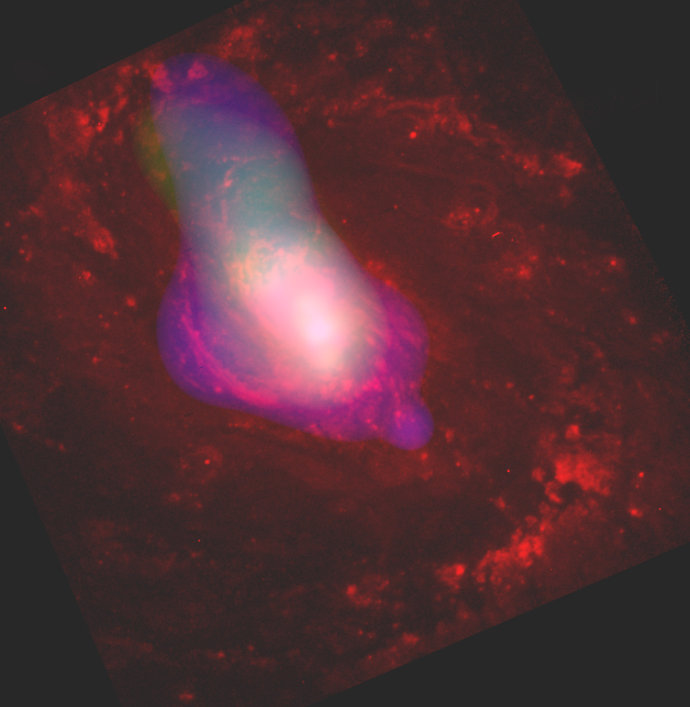 哈勃太空望遠鏡的光學影像所重疊的假色影像