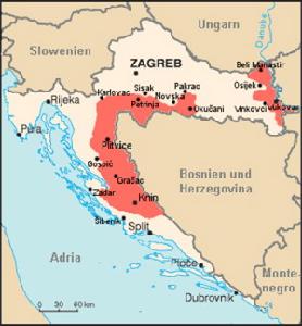 紅色地區指塞爾維亞克拉伊納共和國區域