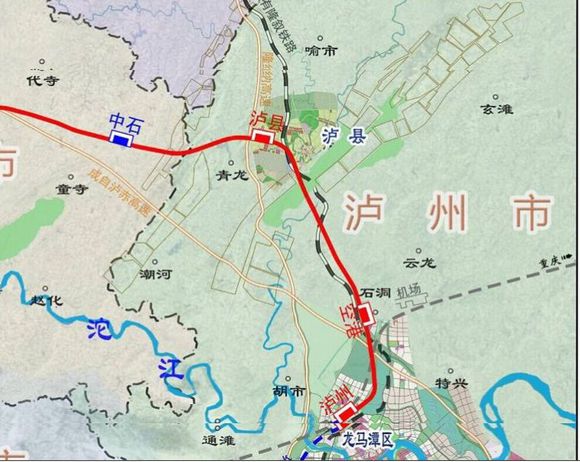 川南城際鐵路瀘州市瀘縣過境線路示意圖