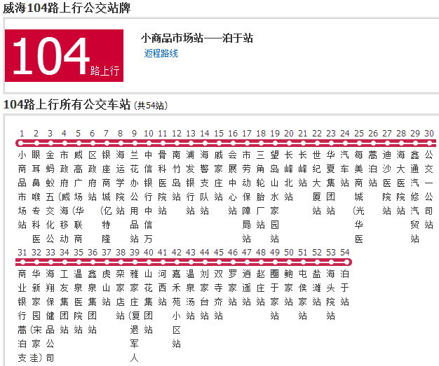 威海公交104路 威海公交104路