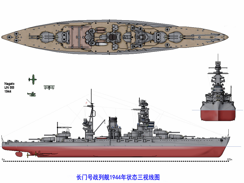 長門號戰列艦1944年狀態三視線圖