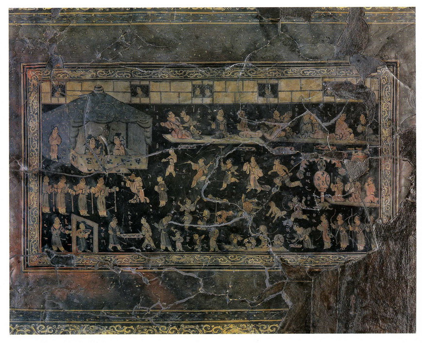 朱然墓宮闈宴樂圖漆案