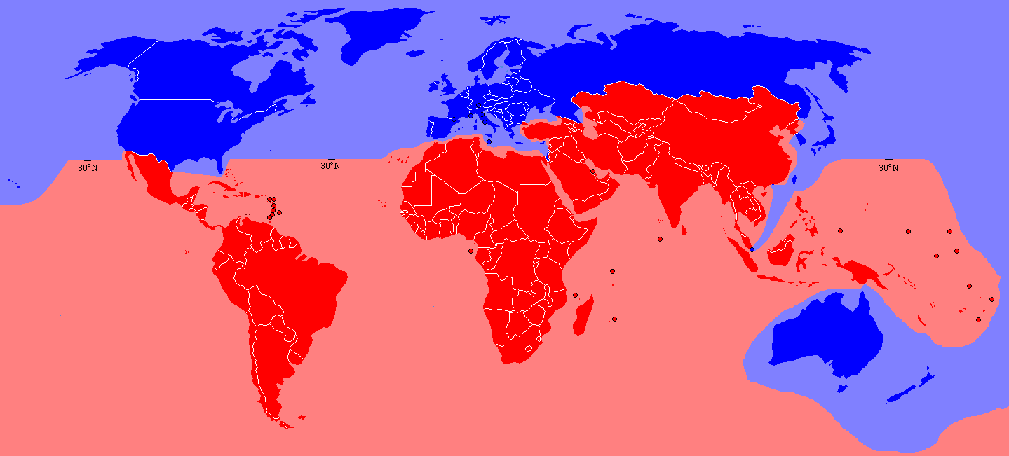 南北分歧︰藍色區域包含G8和第一世界國家