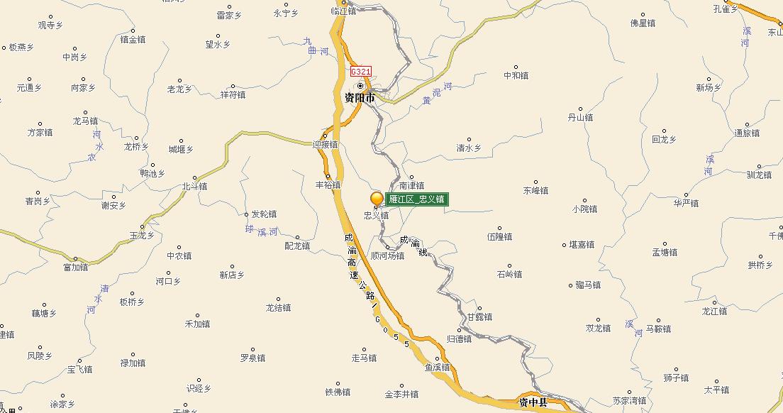 忠義鎮在四川省資陽市內地理位置