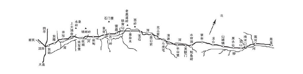 奉海鐵路路線圖，圖中可見東陵站