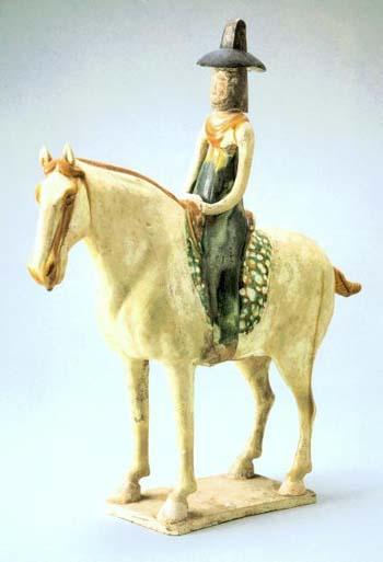唐彩繪彩色釉陶騎馬女俑