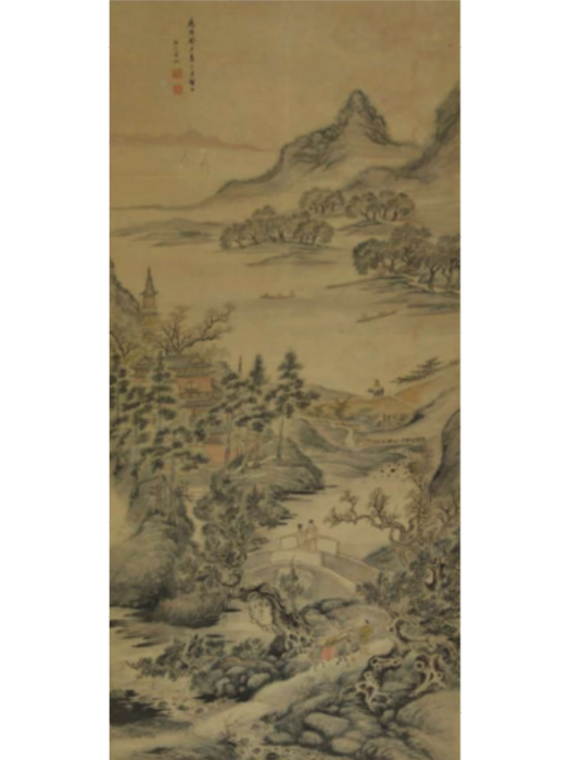 山水圖(明代宋旭創作的收藏於煙臺市博物館的設色畫) 山水圖(明代宋旭創作的收藏於煙臺市博物館的設色畫)