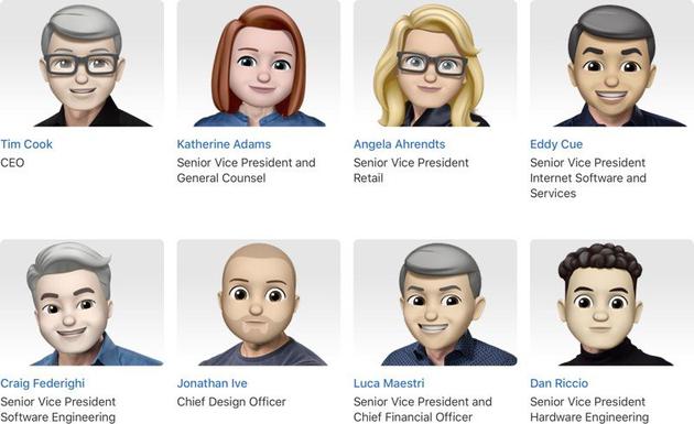 蘋果的管理層頁面被換成了各自的Emoji頭像