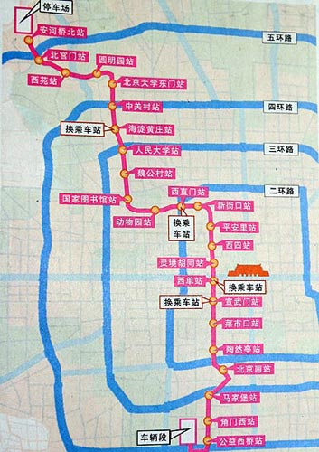 北京捷運4號線線路示意圖