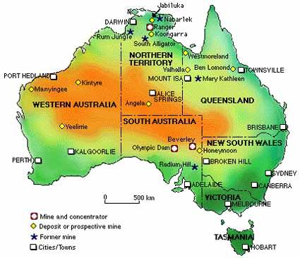澳大利亞鈾礦分布圖