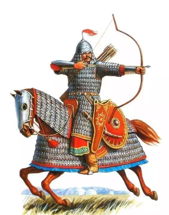 正在搭弓射箭的蒙古重騎兵
