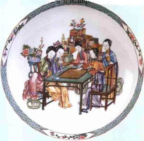 清雍正瓷胎畫琺瑯嬪妃對弈圖盤