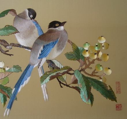 枇杷山鵲圖 繡於2008年