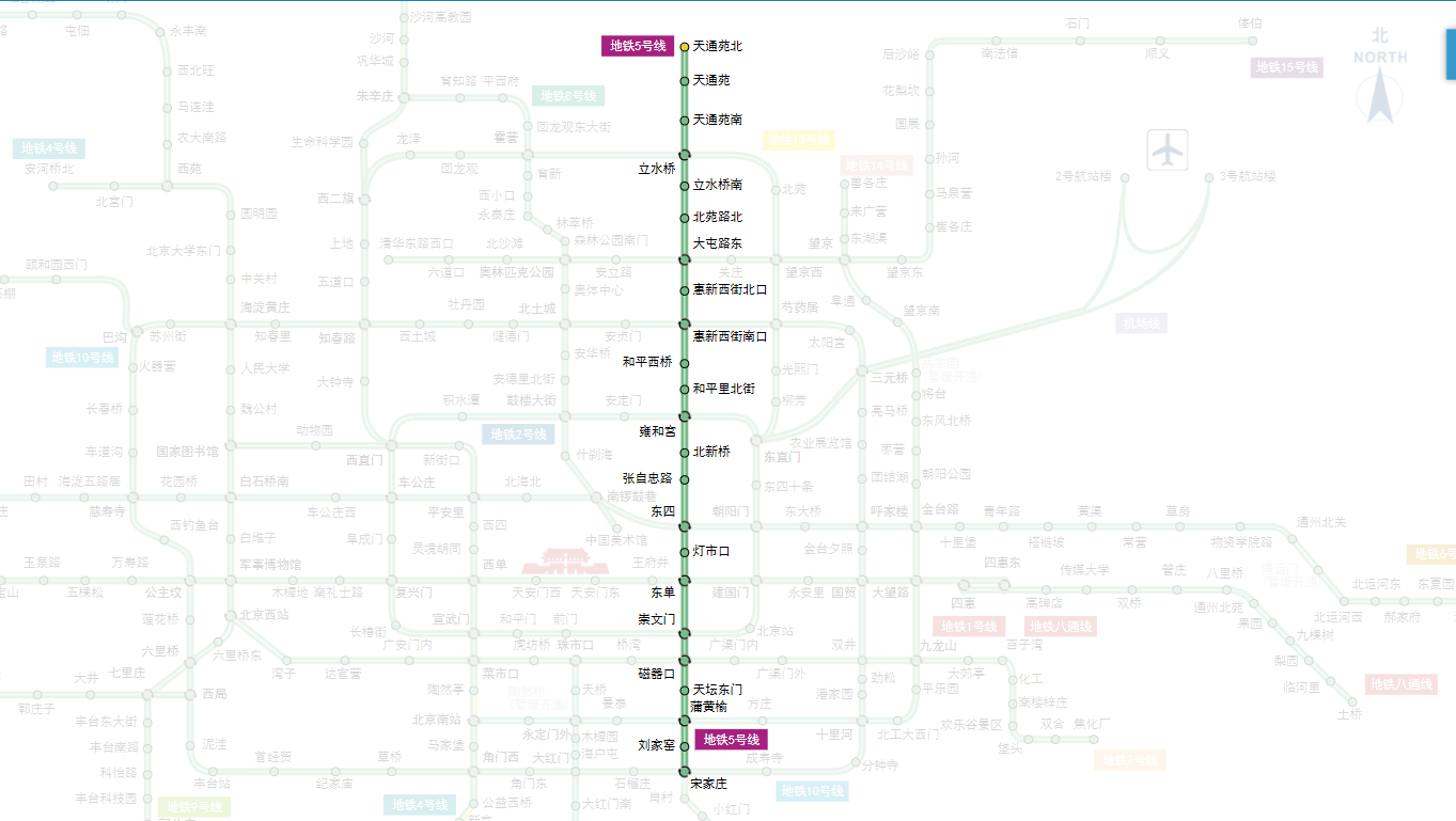 北京捷運5號線線路示意圖
