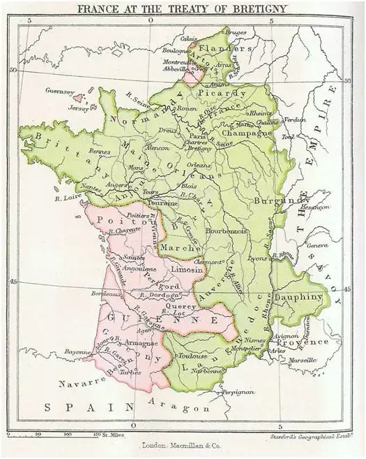 《布勒丁尼條約》後的法國地圖