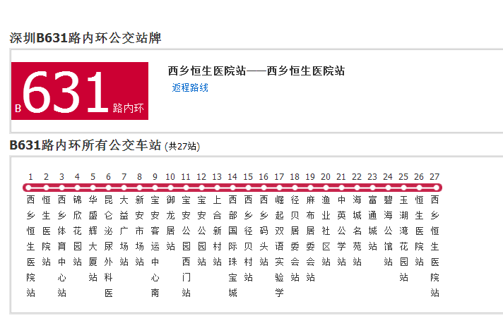 深圳公交B631路 深圳公交B631路