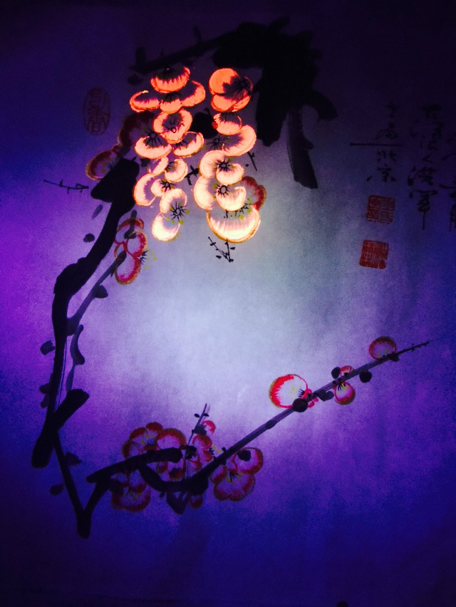 《梅花篆字》在夜晚紫光燈照射下“龍”