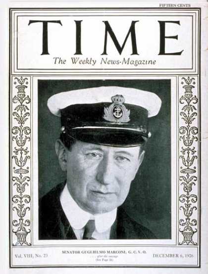 《時代周刊》封面上的馬可尼（1926年）