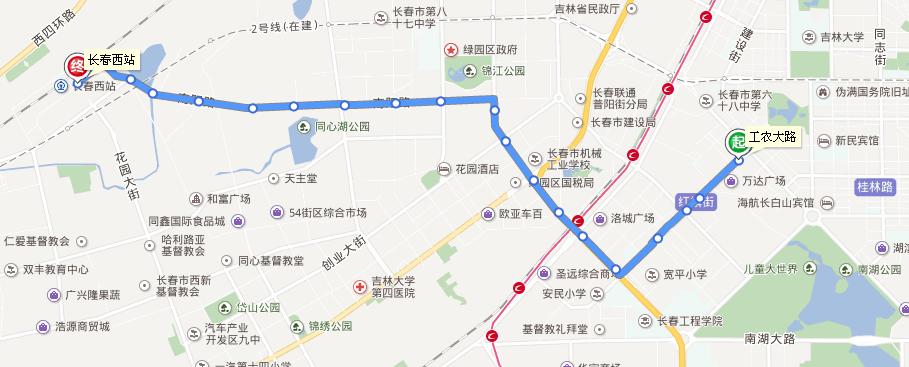 長春公交55路-有軌電車路線圖
