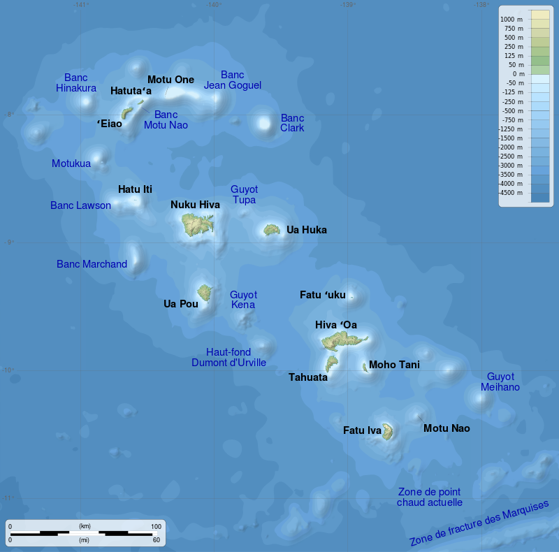 莫托瑙島（右下）在馬克薩斯群島中的位置