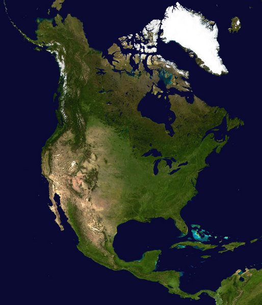 北美洲衛星影像圖