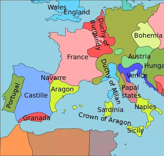 15世紀的伊比利亞半島 由5個王國分別統治