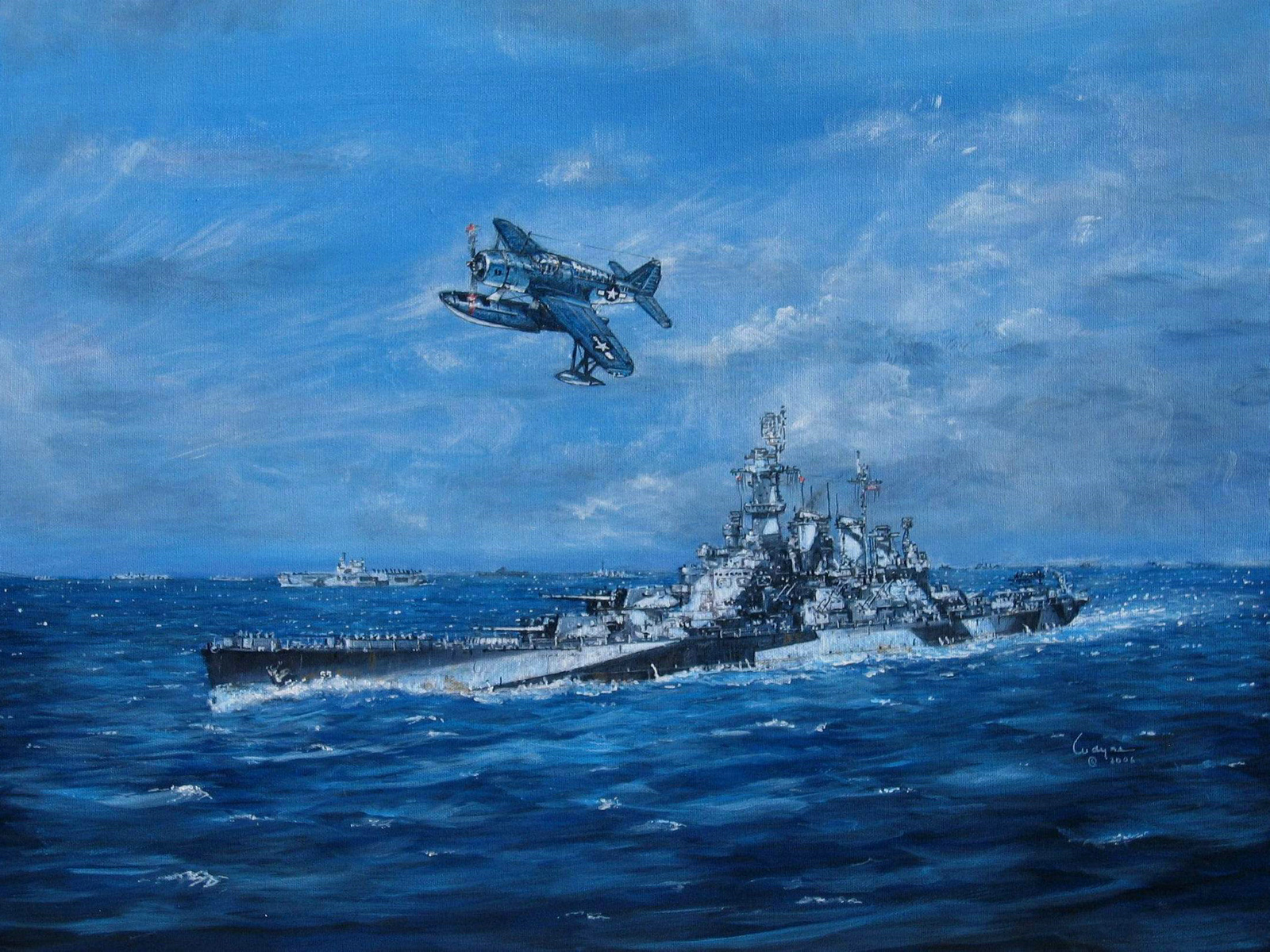 北卡羅來納級戰列艦巡航油畫