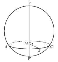 圖2球面上圓的極P與P’