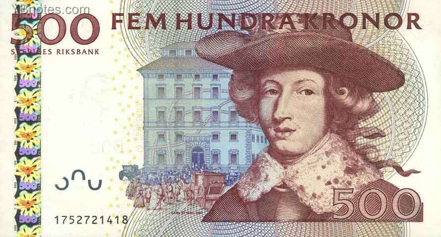 瑞典500克朗卡爾十一世肖像