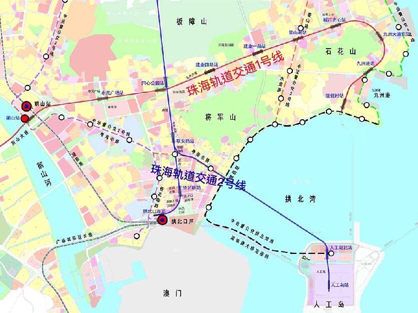 珠海捷運2號線及支線線路部分走向