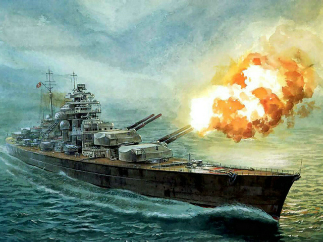 俾斯麥號戰列艦作戰油畫