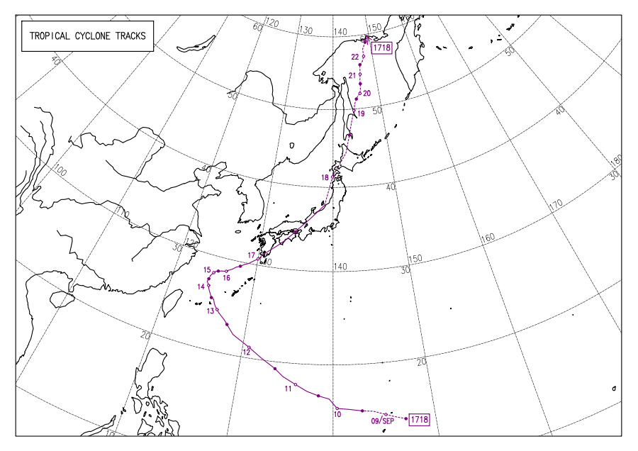 超強颱風泰利 路徑圖（JMA）