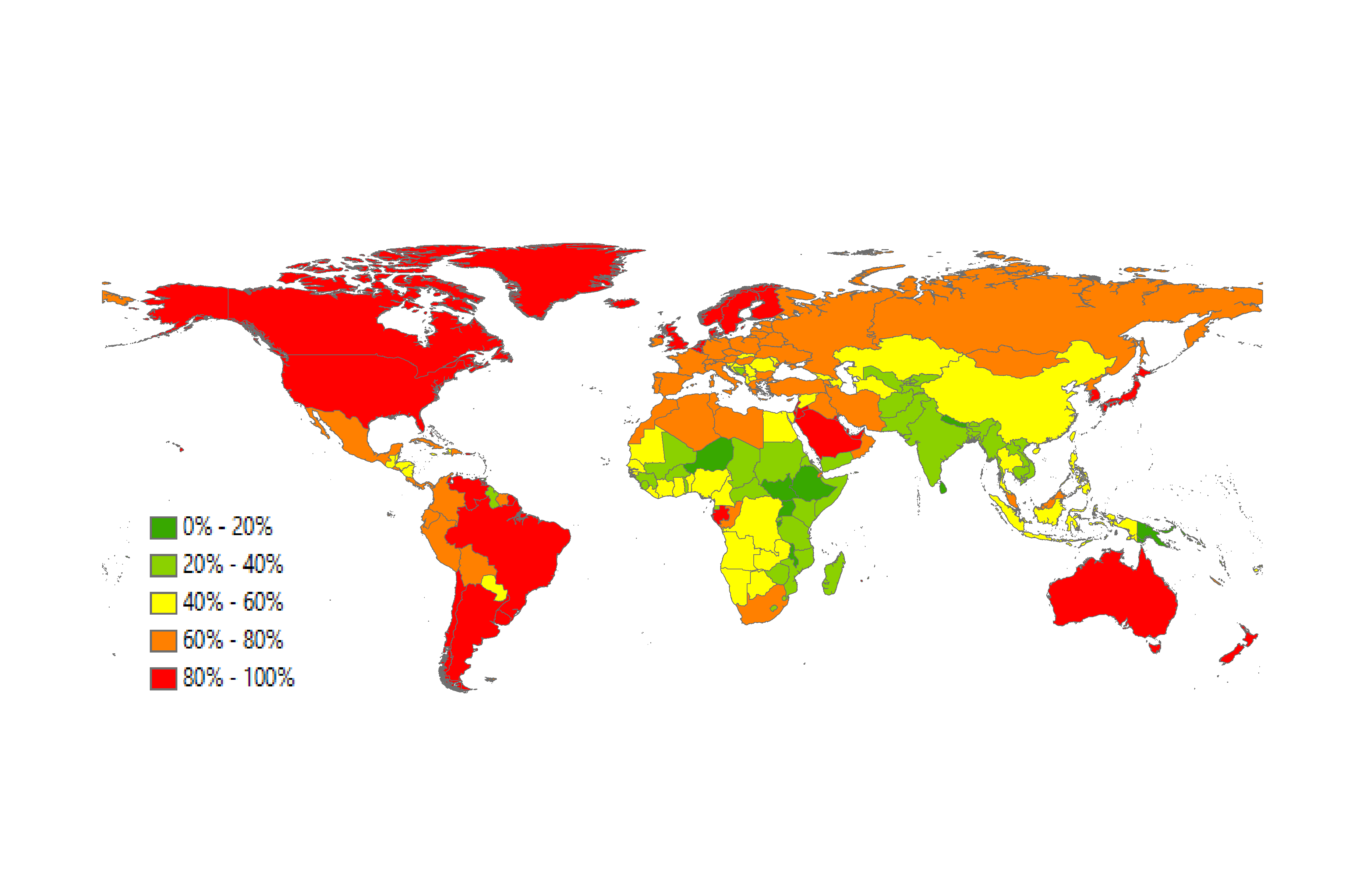 世界城市化率（2015年）