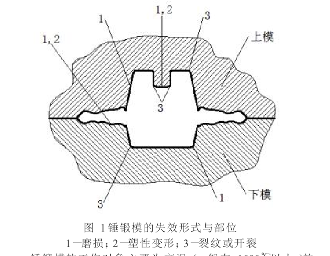 圖1 錘鍛模的失效形式與部位