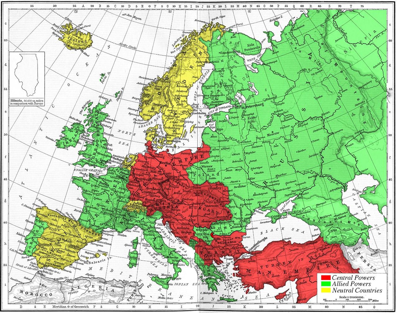 一戰時期的同盟國（紅色區域）