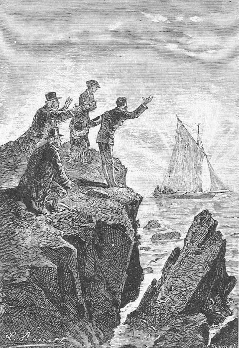 小說插圖：小船的帆布把太陽遮住了。