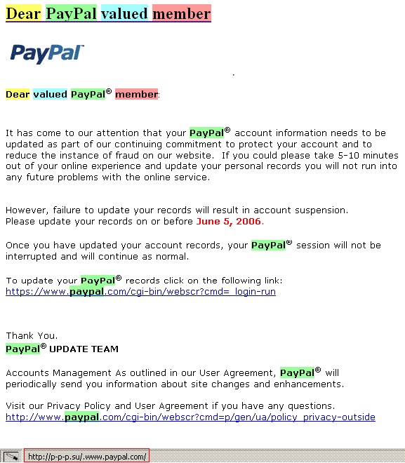 一個 PayPal 網釣郵件的抓圖