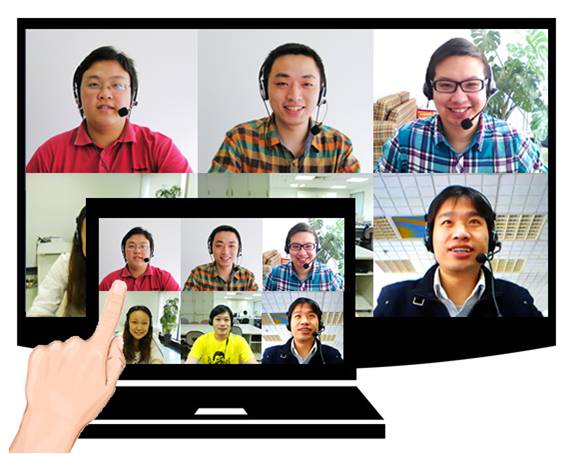 電腦上VSir視頻會議，六畫面的視頻會議