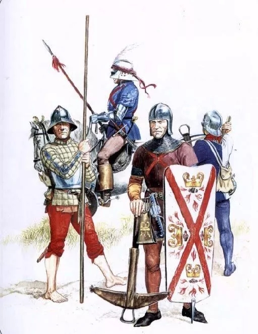 勃艮第軍隊中的長槍步兵 弩手 長弓手和輕騎兵