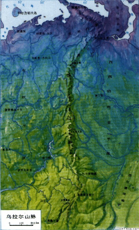 烏拉爾山脈的地形圖