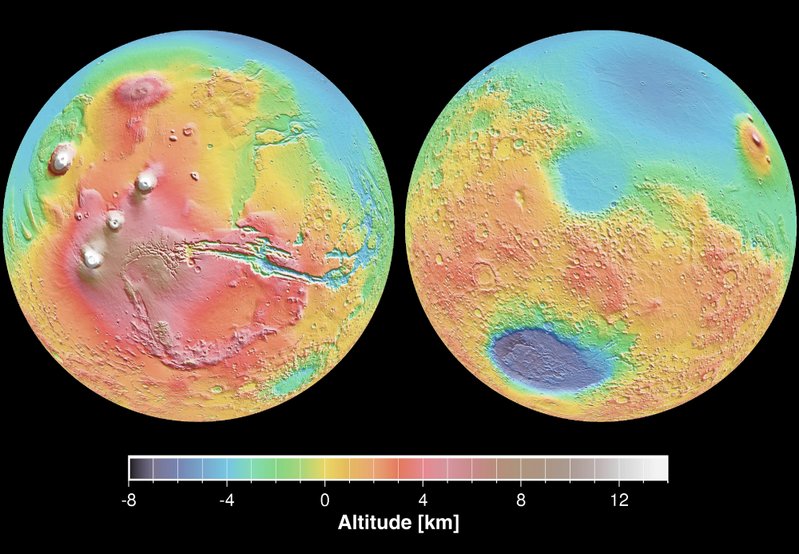 火星全球探勘者號繪製的火星地形圖