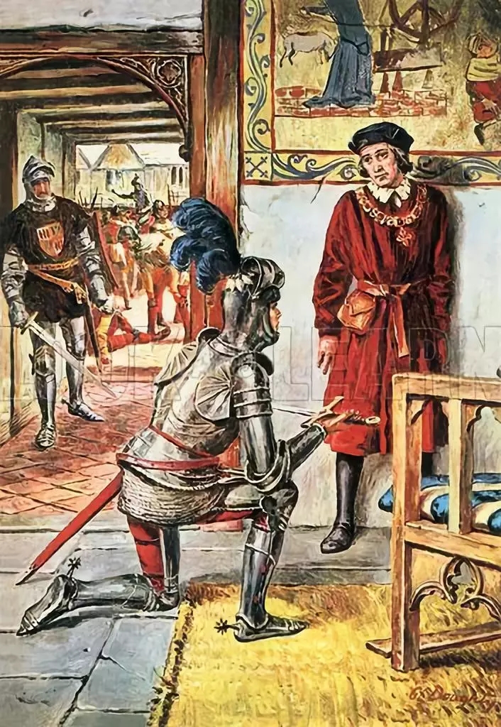 被俘的亨利六世正戰戰兢兢地聆聽約克公爵的陳述