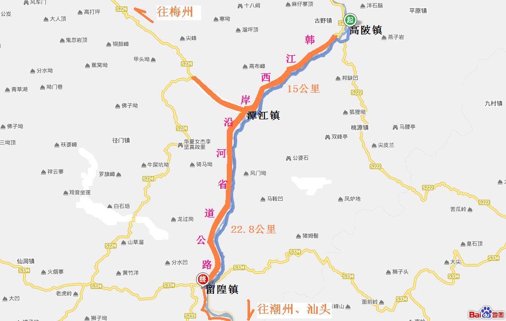 韓江西岸沿河s233線省道公路